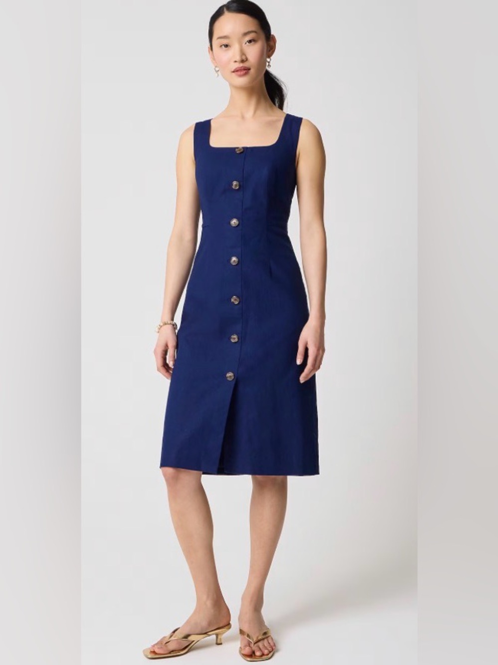 J.Crew Linen-cotton blend button-front midi dress in antique navy